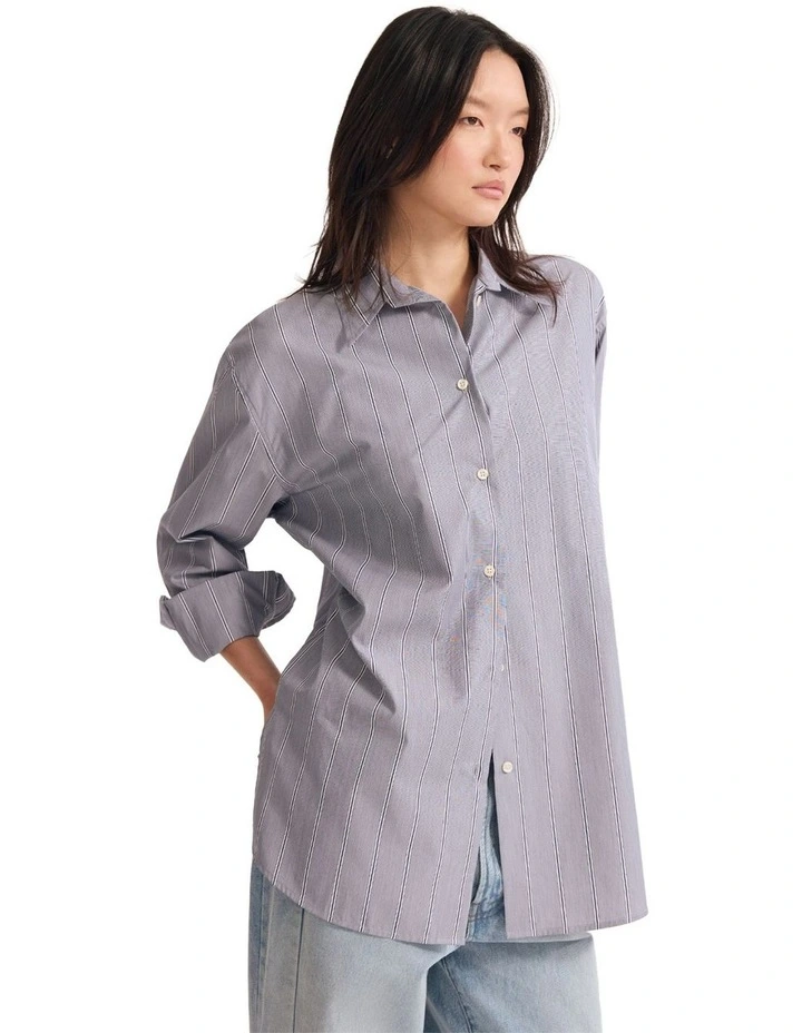 Hailey Stripe Oversized Shirt in Navy image 3