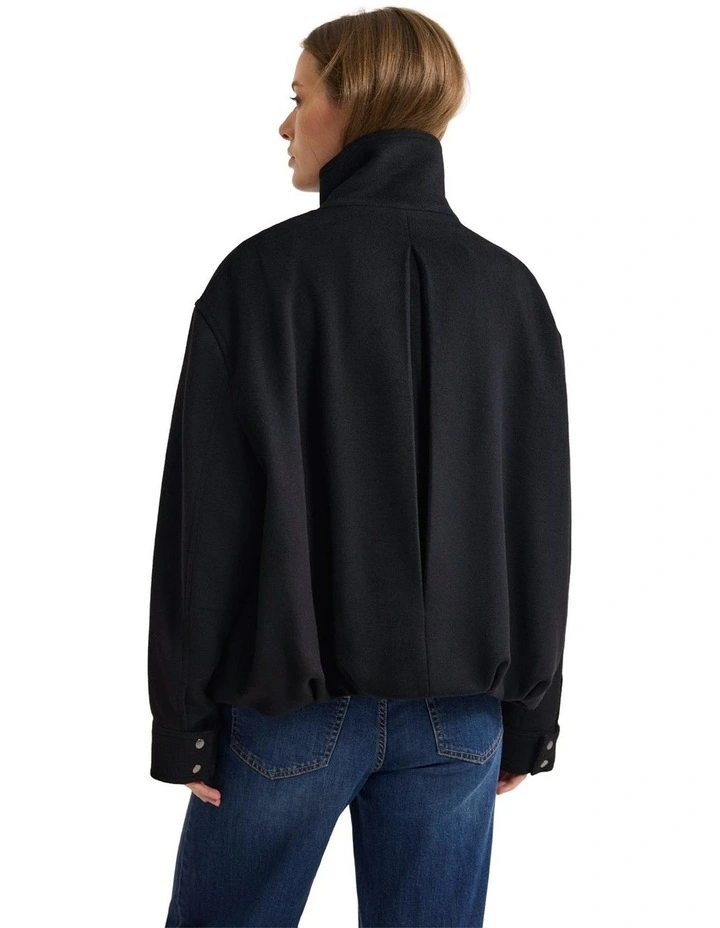 Emma Wool Blend Funnel Trim Jacket in Black image 2