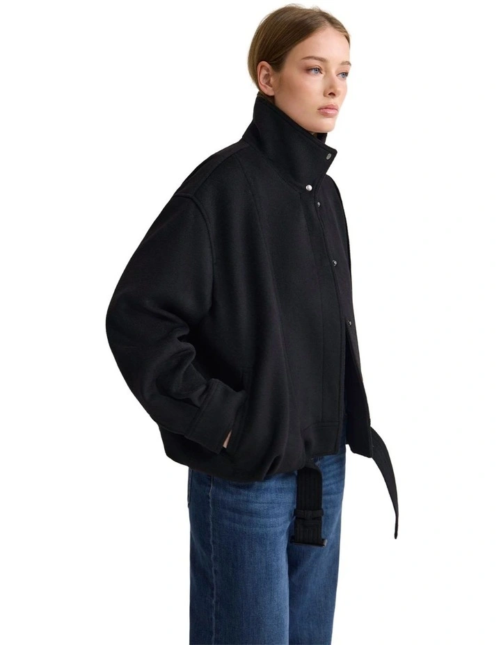Emma Wool Blend Funnel Trim Jacket in Black image 3