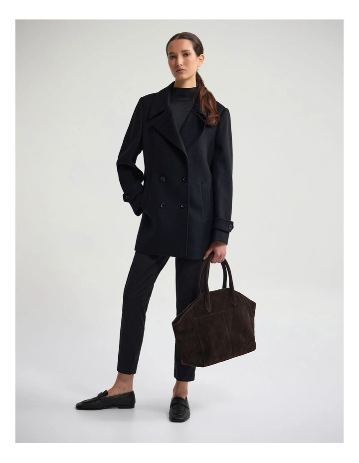 Avril Wool Pea Coat in Black image 1