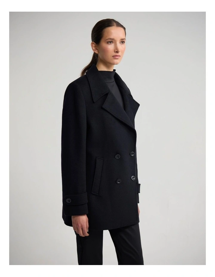Avril Wool Pea Coat in Black image 3