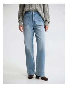 Joanie Pocket Front Denim Jeans in Blue