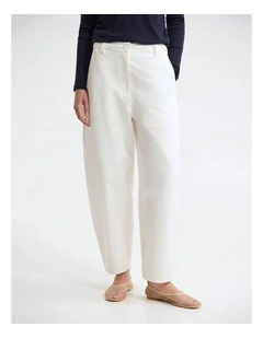Etta Barrel Leg Cotton Pant in White