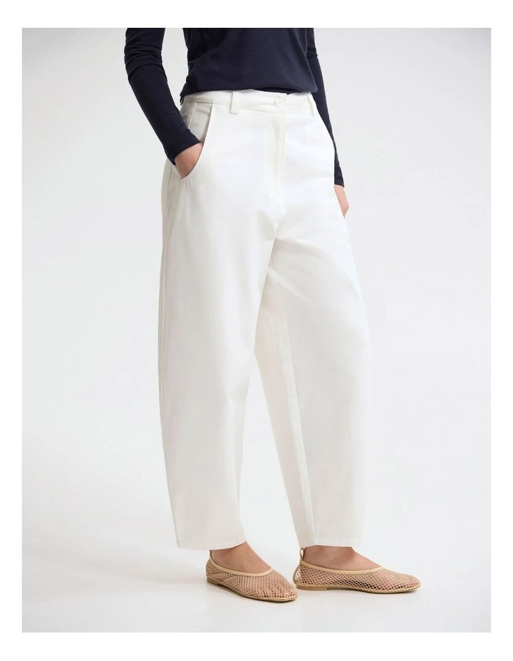 Etta Barrel Leg Cotton Pant in White image 3