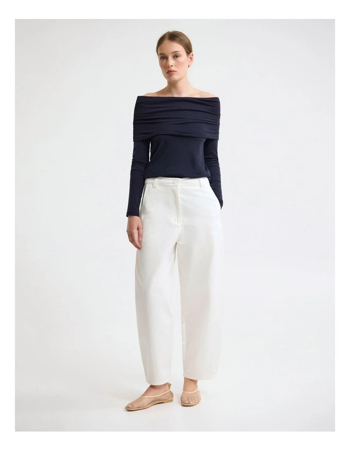 Etta Barrel Leg Cotton Pant in White image 5