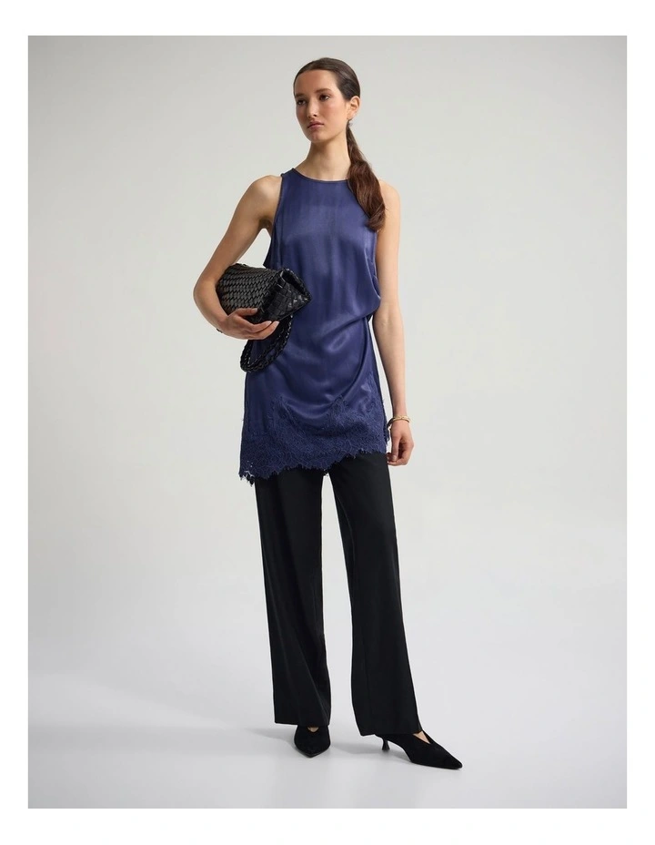 Amber Satin And Lace Dress in Navy image 1
