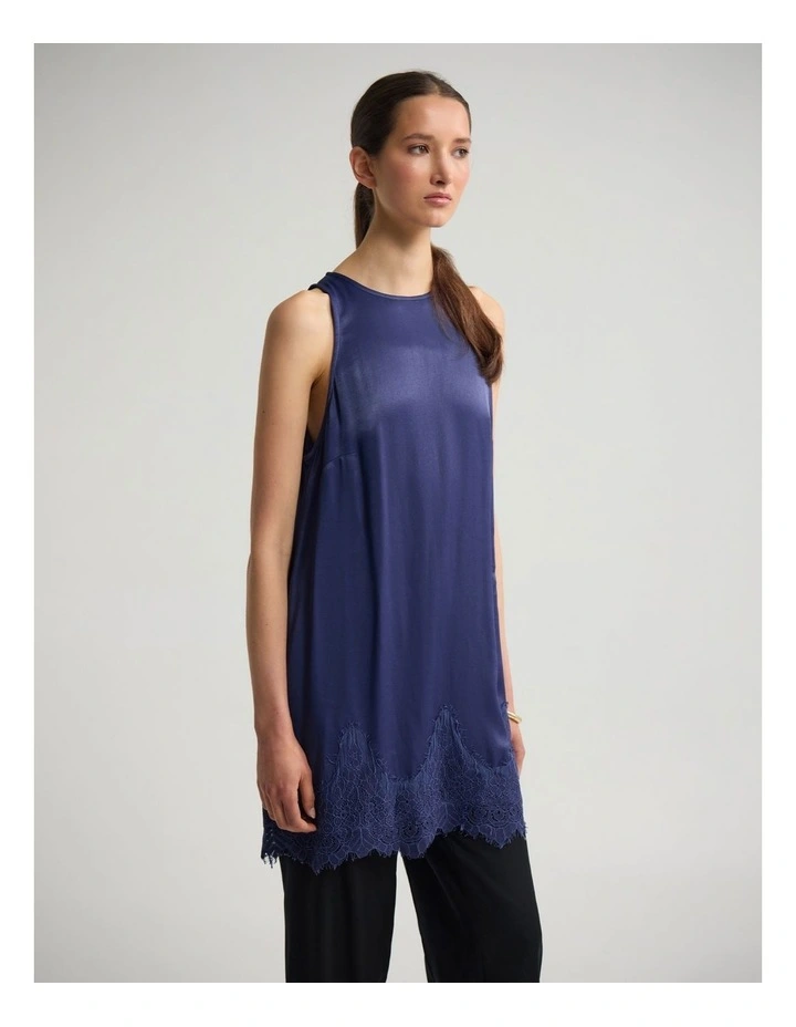 Amber Satin And Lace Dress in Navy image 3