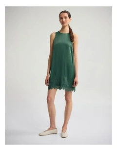 Amber Satin And Lace Dress in Olive