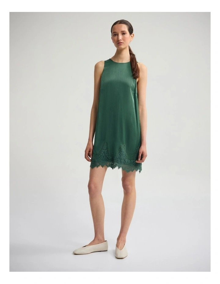 Amber Satin And Lace Dress in Olive image 1