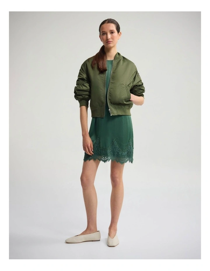 Amber Satin And Lace Dress in Olive image 4