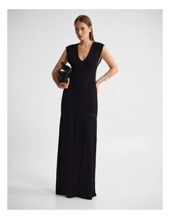 Sydney Knit Dress With Woven Skirt in Black