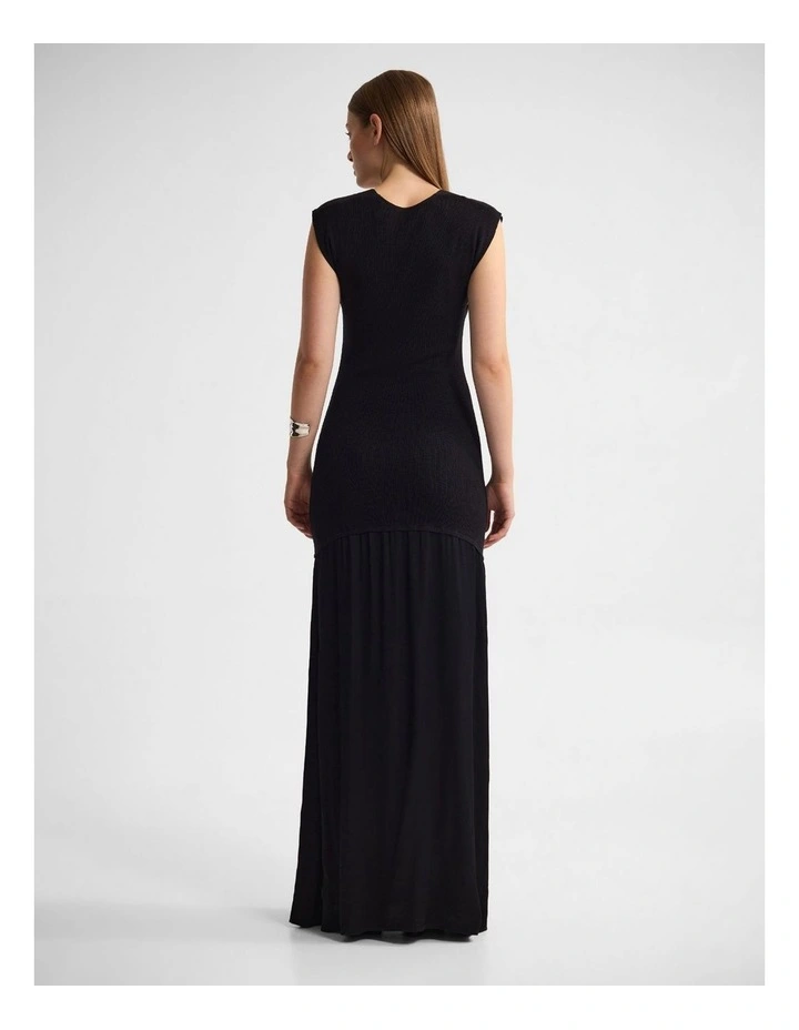 Sydney Knit Dress With Woven Skirt in Black image 2