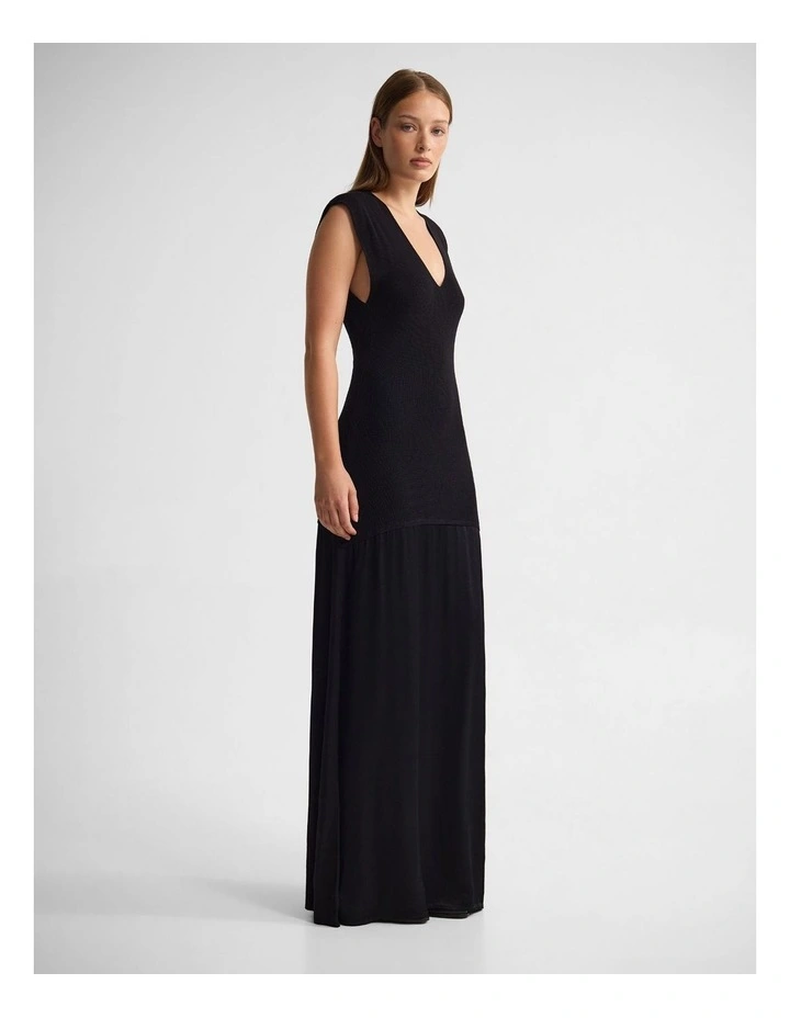 Sydney Knit Dress With Woven Skirt in Black image 3