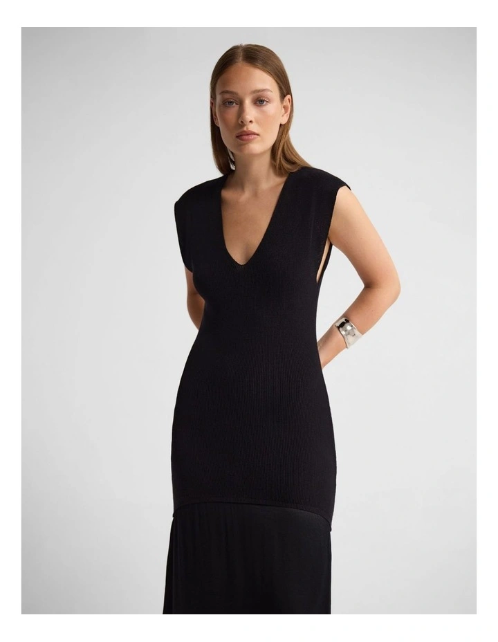 Sydney Knit Dress With Woven Skirt in Black image 4