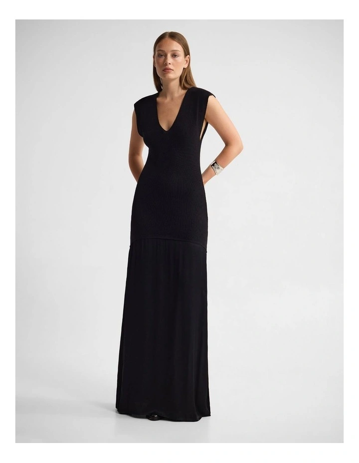 Sydney Knit Dress With Woven Skirt in Black image 5