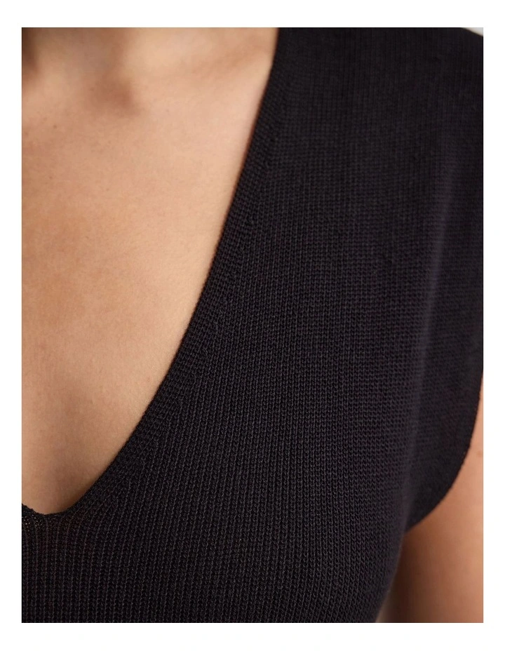 Sydney Knit Dress With Woven Skirt in Black image 6