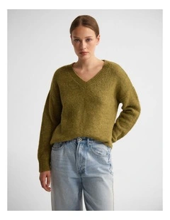 Bridgette Alpaca Blend V-Neck in Olive