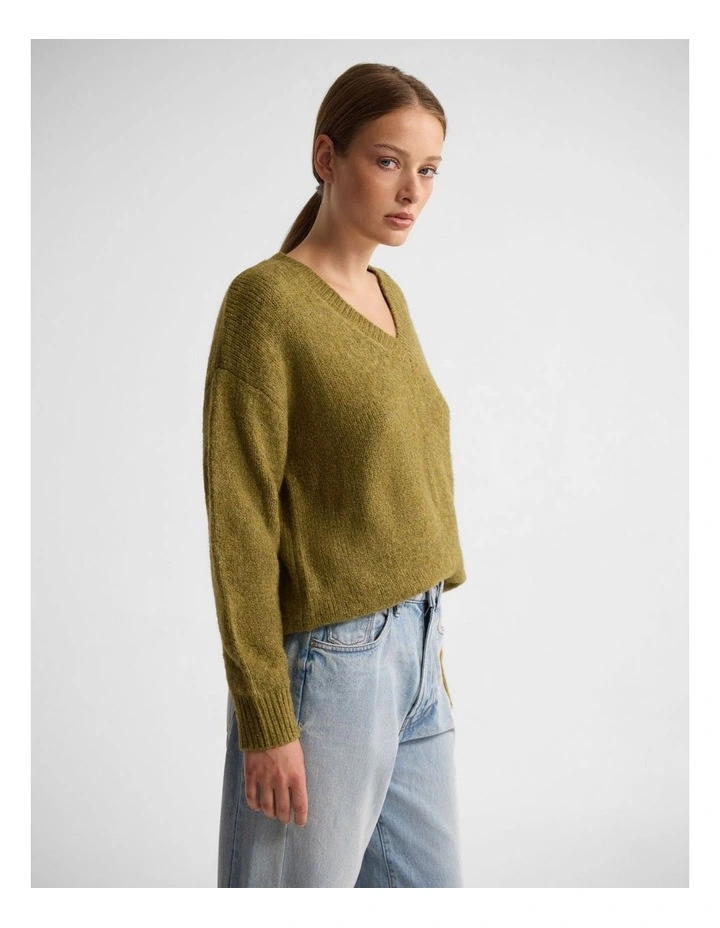 Bridgette Alpaca Blend V-Neck in Olive image 3
