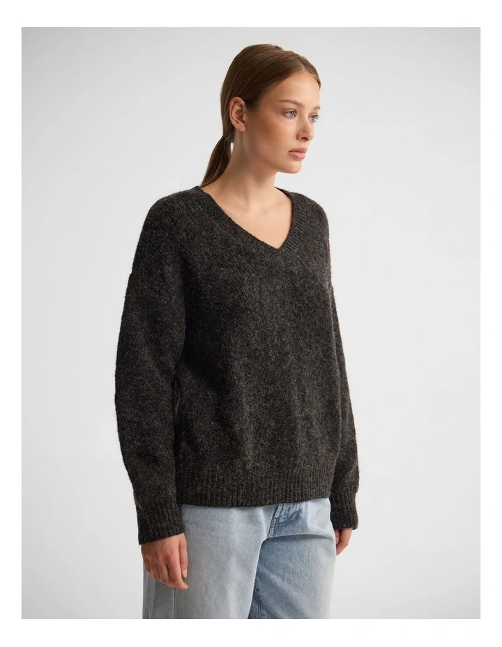 Bridgette Alpaca Blend V-Neck in Charcoal image 3