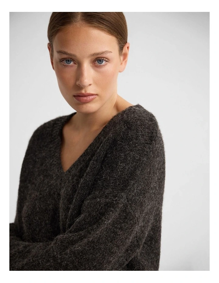 Bridgette Alpaca Blend V-Neck in Charcoal image 4