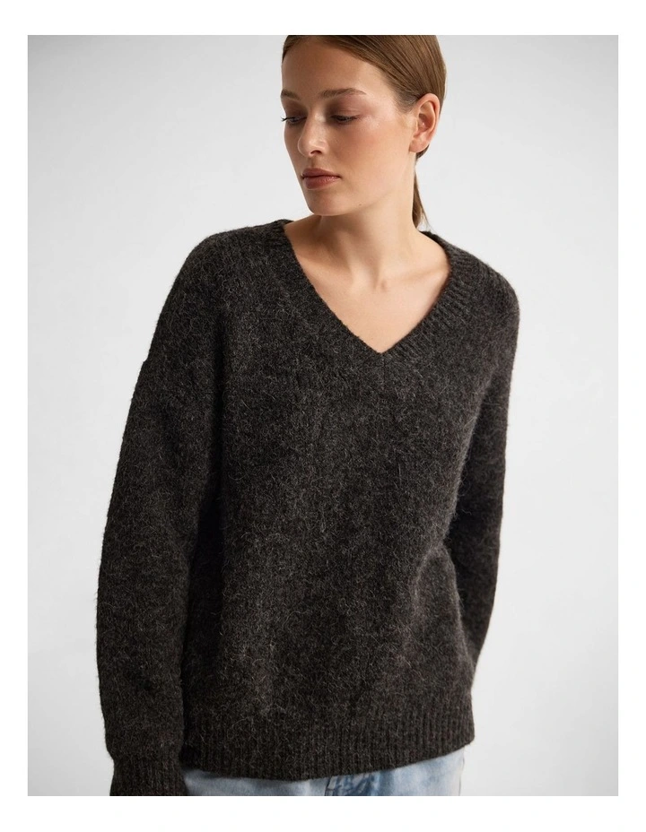 Bridgette Alpaca Blend V-Neck in Charcoal image 7