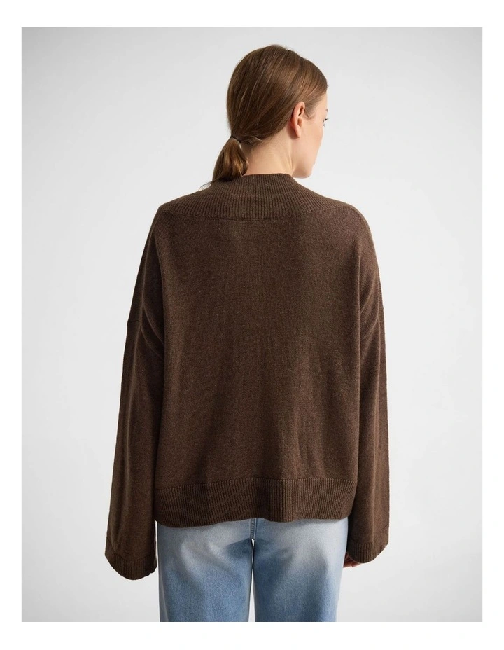 Camille V-Neck Wool Blend Knit in Chocolate image 2