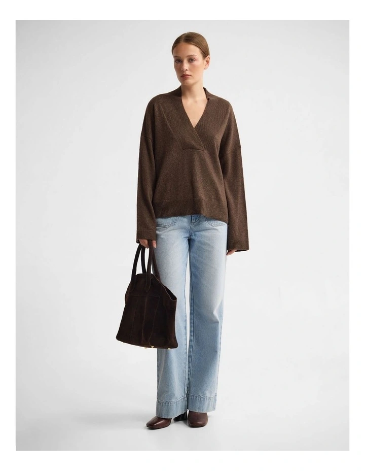Camille V-Neck Wool Blend Knit in Chocolate image 5