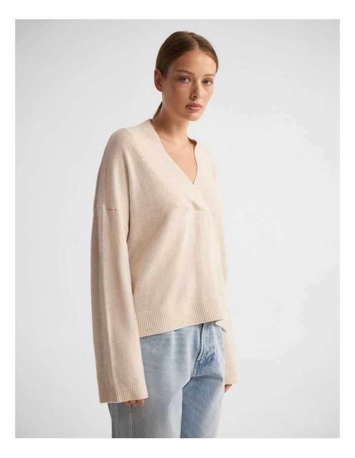 Camille V-Neck Wool Blend Knit in Ivory image 3