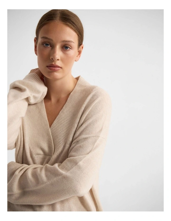 Camille V-Neck Wool Blend Knit in Ivory image 4