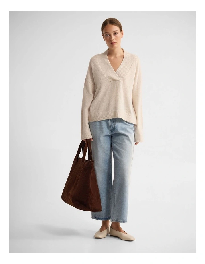 Camille V-Neck Wool Blend Knit in Ivory image 5