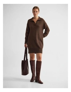 Kennedy Wool Blend Polo Dress in Chocolate