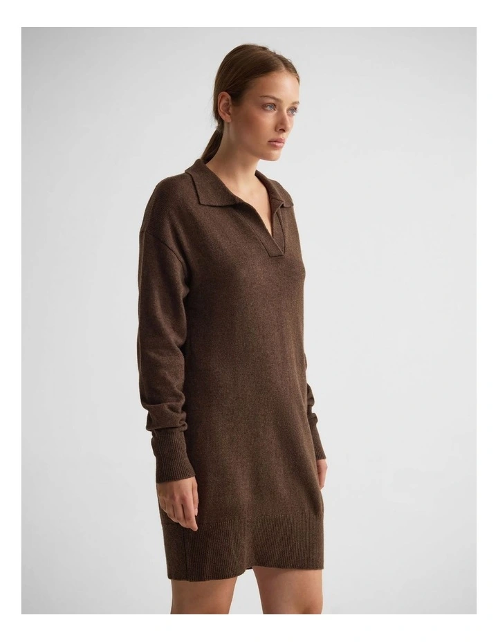 Kennedy Wool Blend Polo Dress in Chocolate image 3