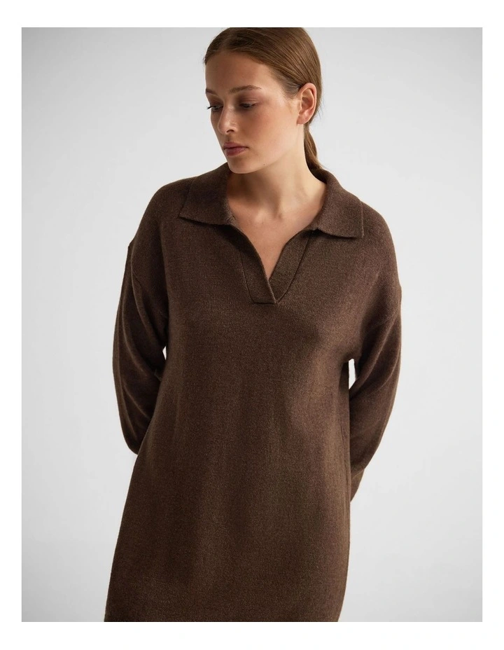 Kennedy Wool Blend Polo Dress in Chocolate image 4