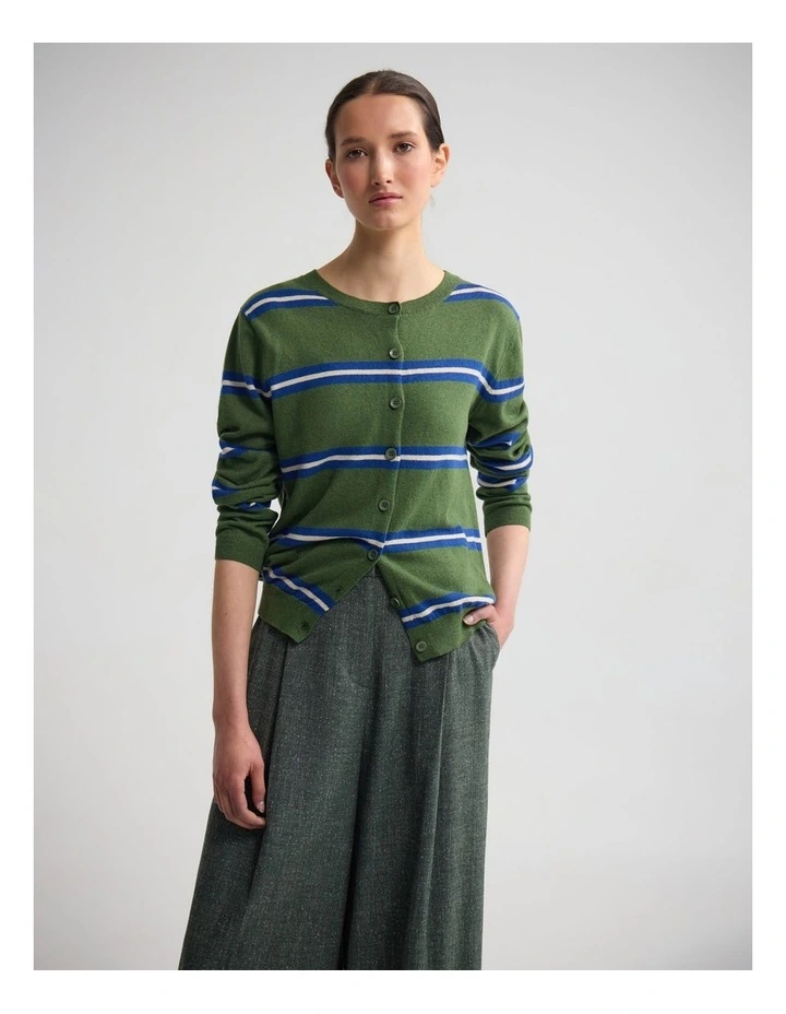 Margurite Striped Cardigan in Green image 1