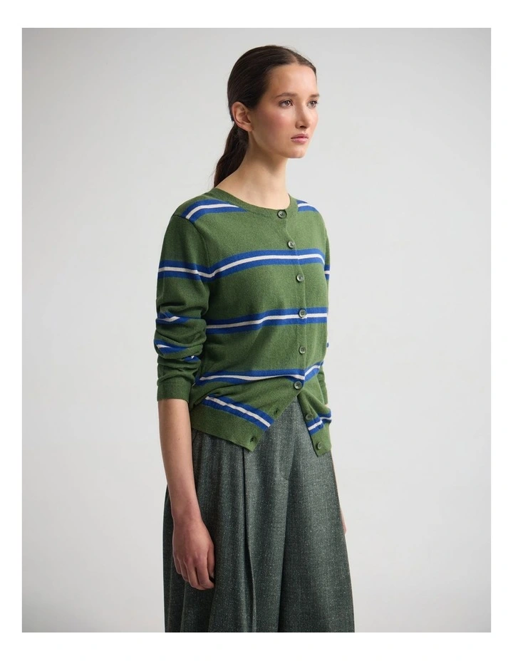 Margurite Striped Cardigan in Green image 3