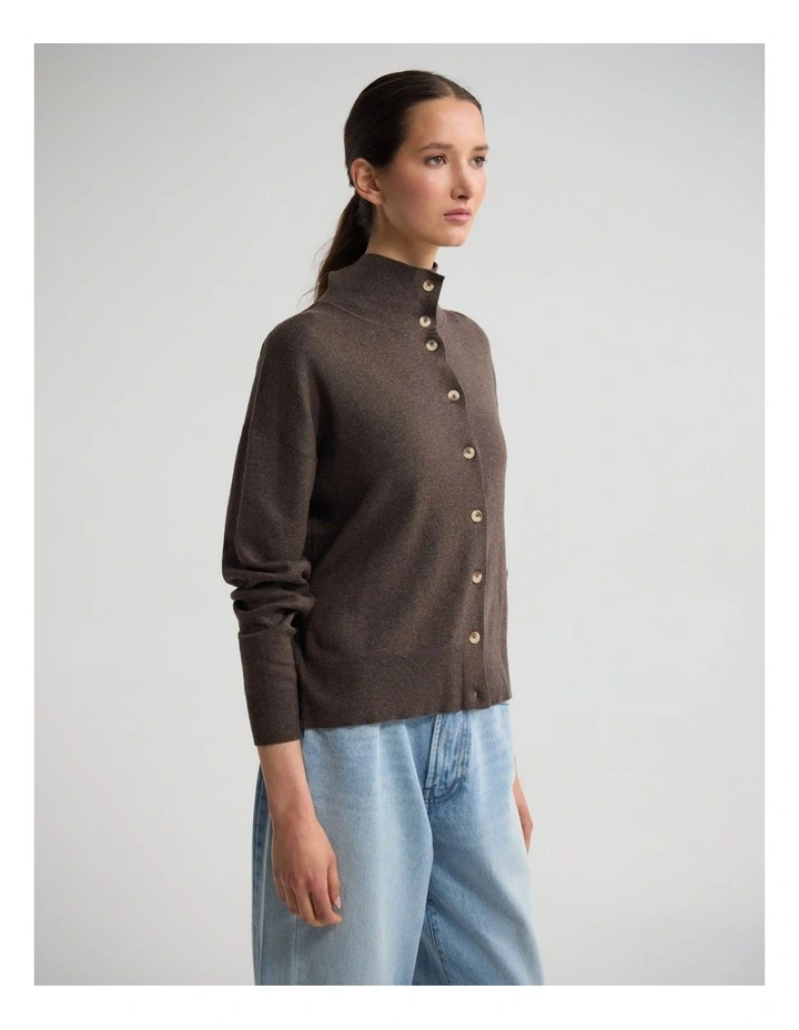 Maddison Funnel Collar Cardigan in Chocolate image 3