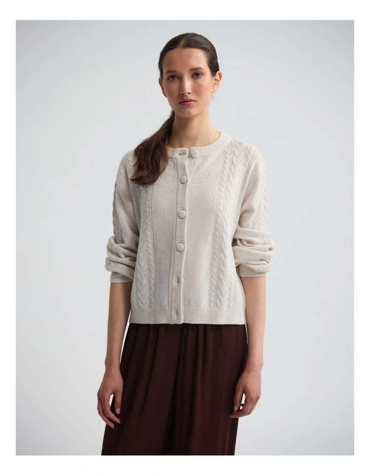 Amelia Cable Knit Cardigan in Ivory image 1