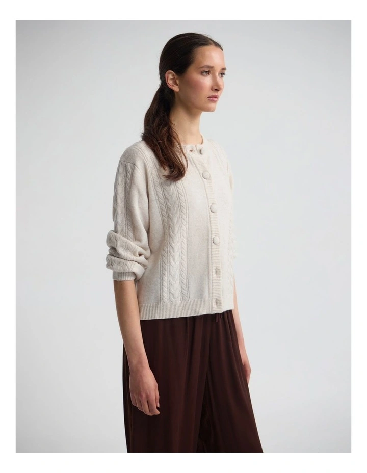 Amelia Cable Knit Cardigan in Ivory image 3