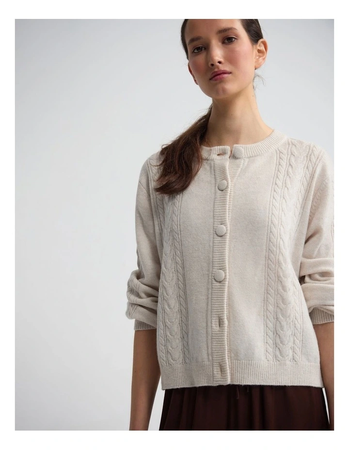 Amelia Cable Knit Cardigan in Ivory image 5