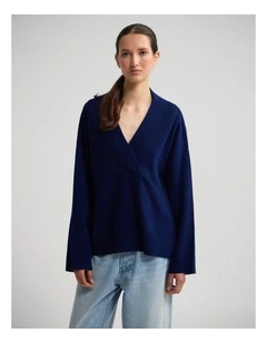 Pia Cotton V-Neck Knit in Navy