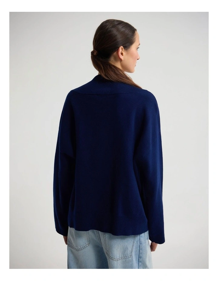Pia Cotton V-Neck Knit in Navy image 2