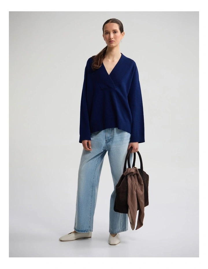 Pia Cotton V-Neck Knit in Navy image 4