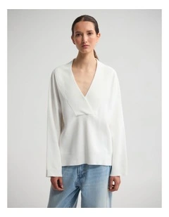 Pia Cotton V-Neck Knit in Ivory