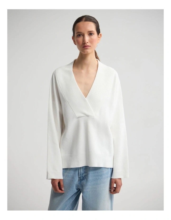 Pia Cotton V-Neck Knit in Ivory image 1