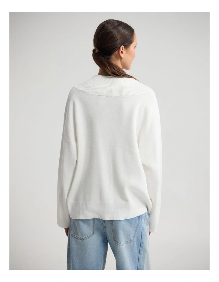 Pia Cotton V-Neck Knit in Ivory image 2