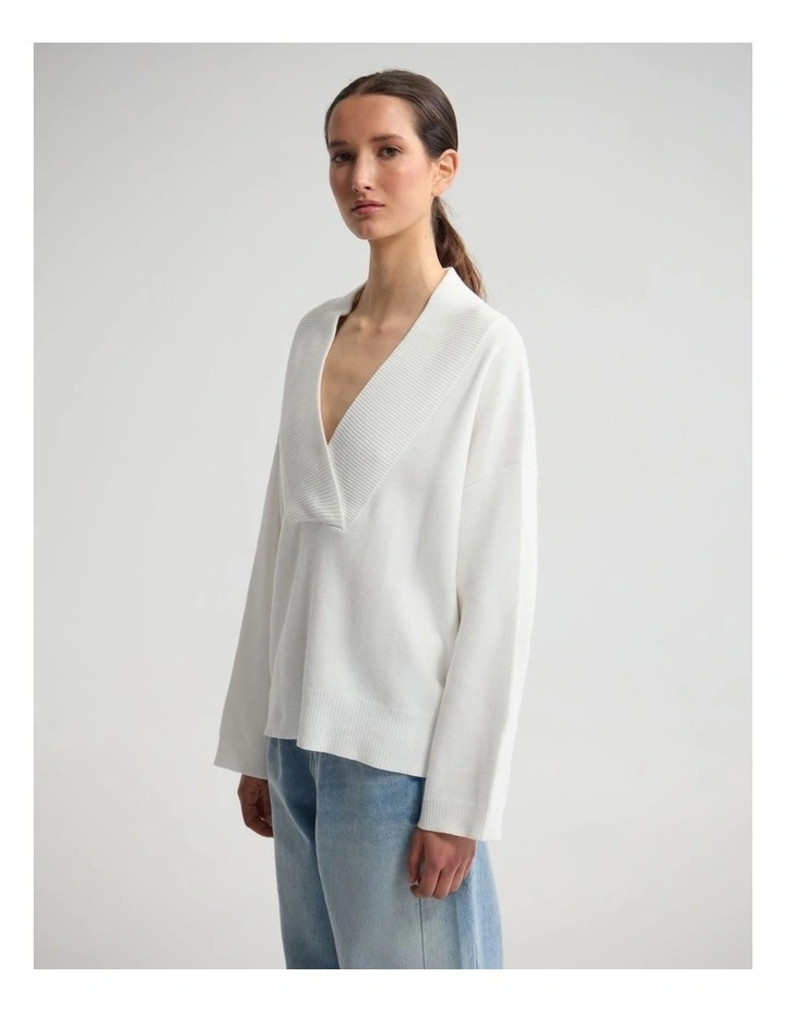 Pia Cotton V-Neck Knit in Ivory image 3
