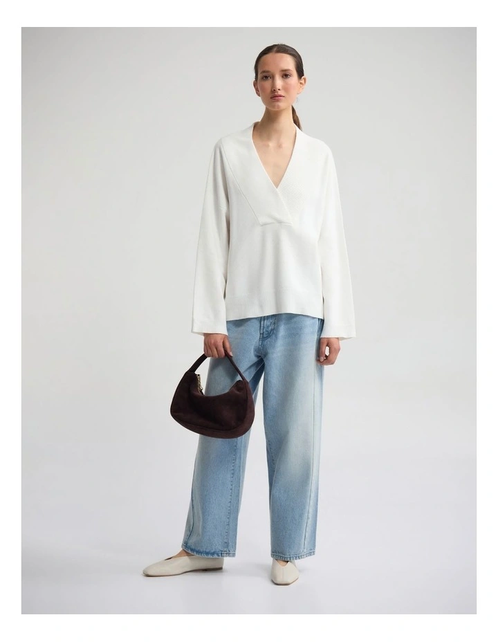 Pia Cotton V-Neck Knit in Ivory image 4