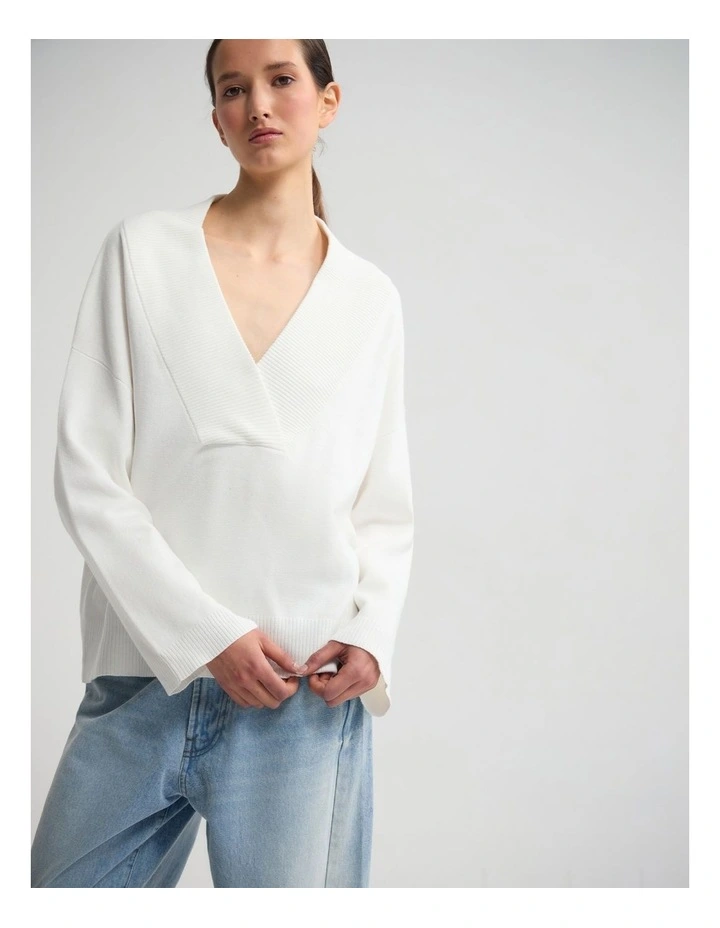 Pia Cotton V-Neck Knit in Ivory image 5
