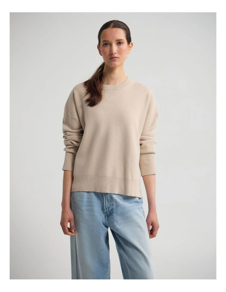Lexie Cotton Crew Neck Knit in Stone image 1