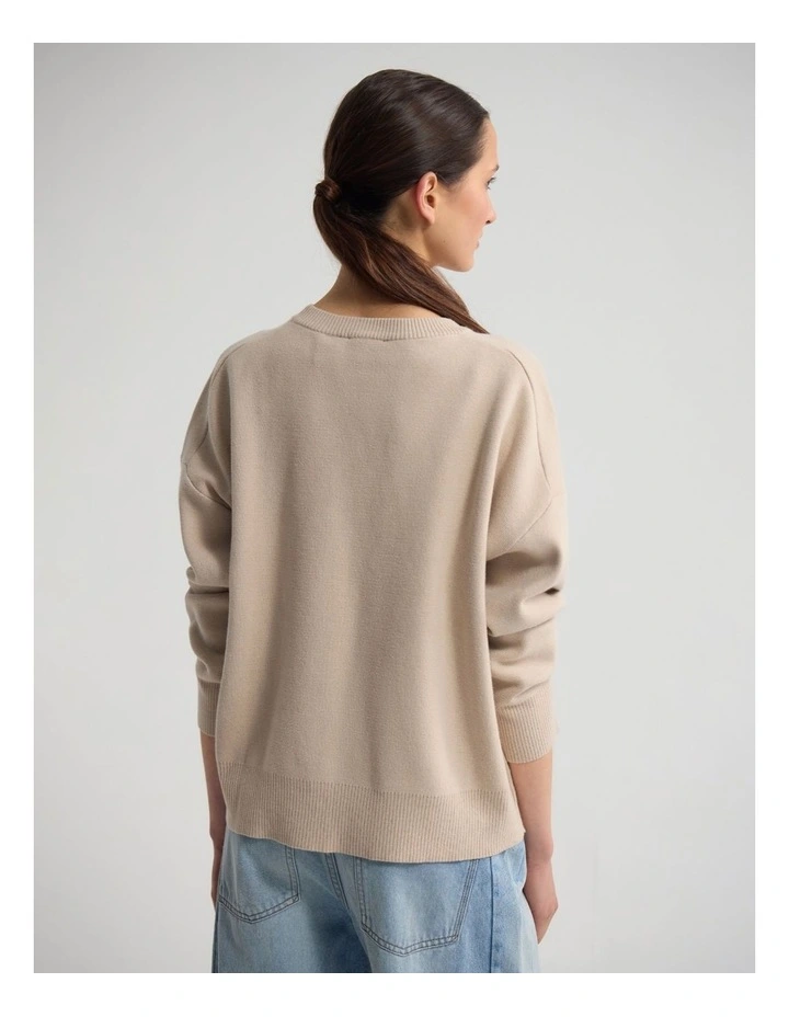 Lexie Cotton Crew Neck Knit in Stone image 2